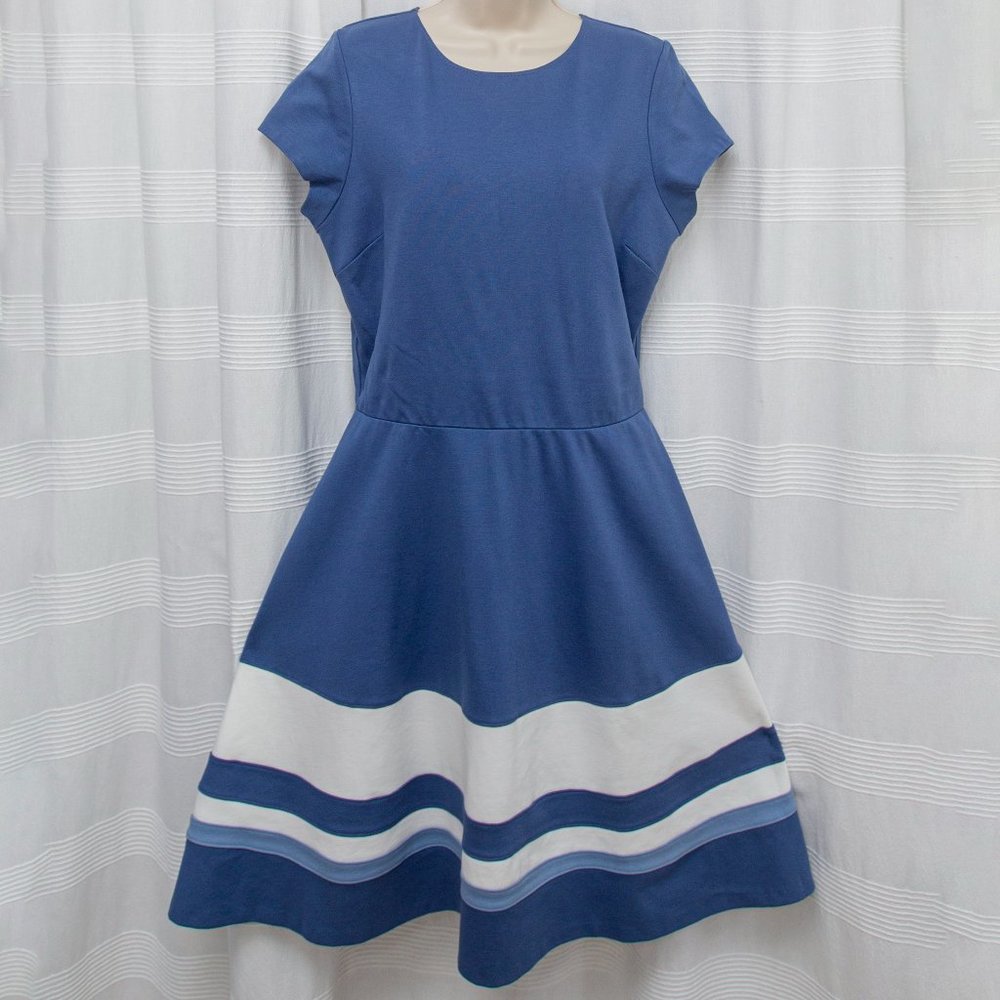 love...ady Blue and White Fit-and-Flare Mini Dress SEE MEASUREMENTS FOR TRUE SZE